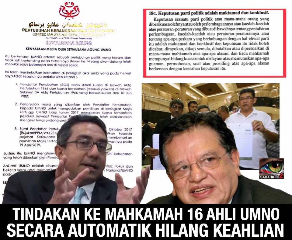 16 Ahli UMNO Pro PPBM Ke Mahkamah Terlucut Keahlian Secara Automatik